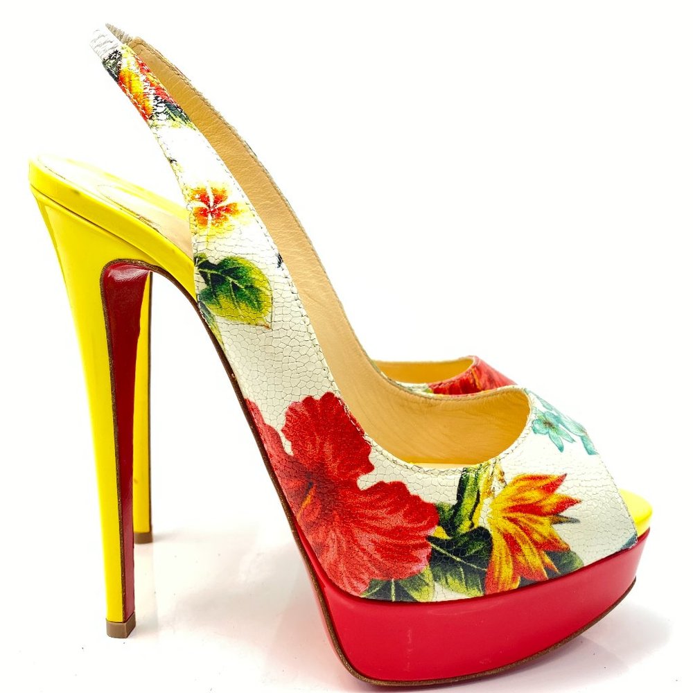 Christian Louboutin Lady Peep 150 Hawaii Patent Floral Heels 37
